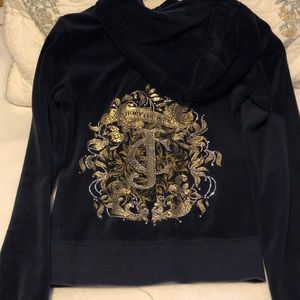 Juicy Couture navy velour zip hoodie XS